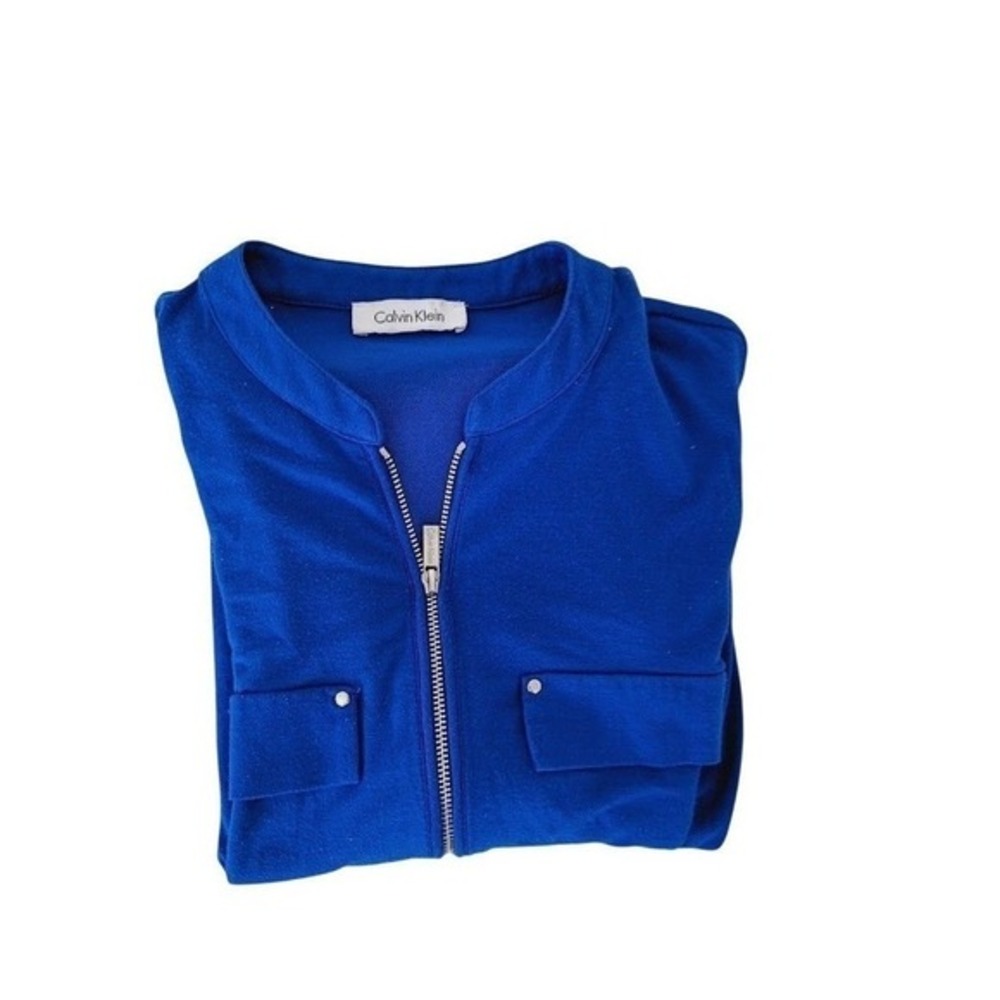 Calvin Klein Blue Zipper Pocket 3/4 Sleeve Tunic Top M Modern Professional - Picture 3 of 7